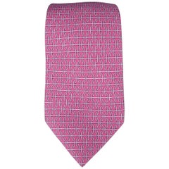 HERMES Tie - Raspberry Purple Interlock H Pattern Silk Neck Tie