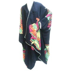 Vintage Avant-garde Graphic Print Duster Wrap Cape circa 1970s 