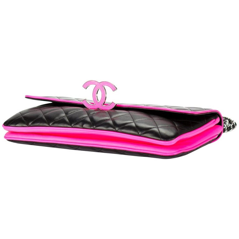 Chanel Black and Neon Pink Cruise Logo Accordion Jumbo Classic