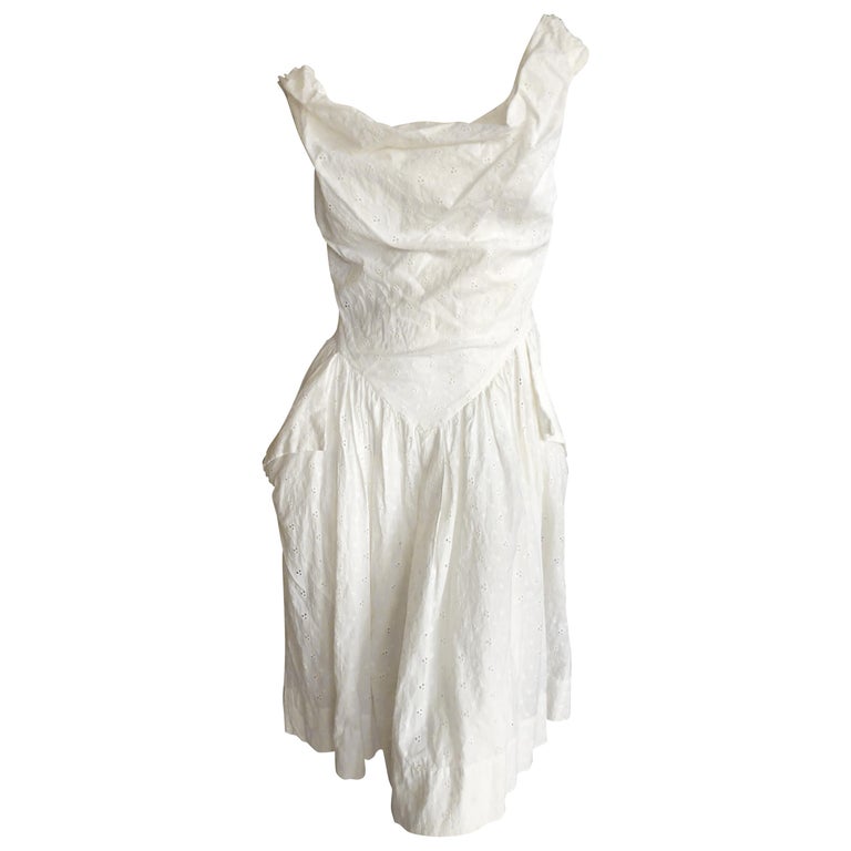 Vivienne Westwood Anglomania White Cotton Eyelet Dress For Sale at 1stDibs