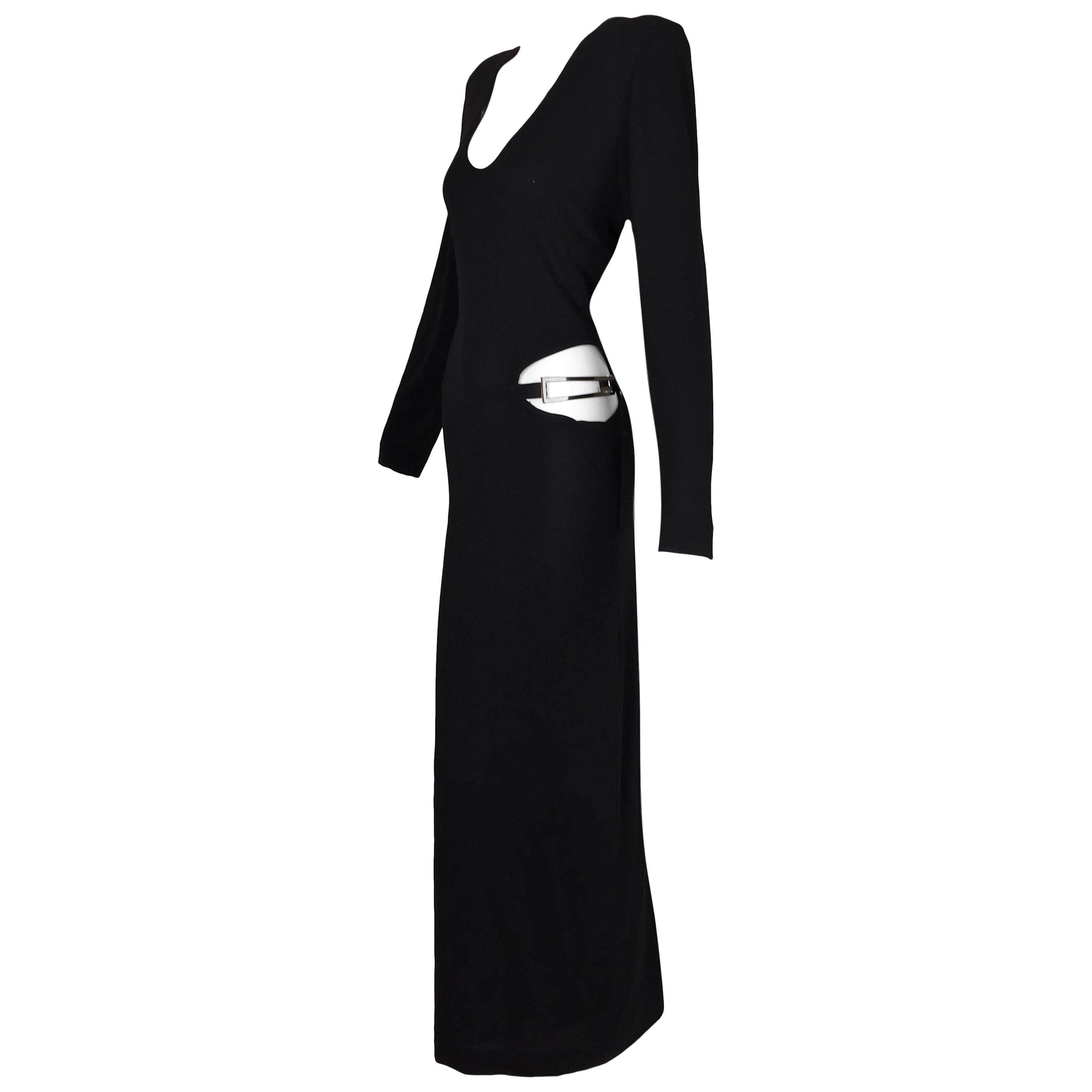 Gucci by Tom Ford High Shoulder L / S Cut-Out Black Gown Dress, F / W 1997 
