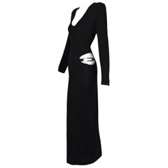 Gucci by Tom Ford High Shoulder L / S Cut-Out Black Gown Dress, F / W 1997 