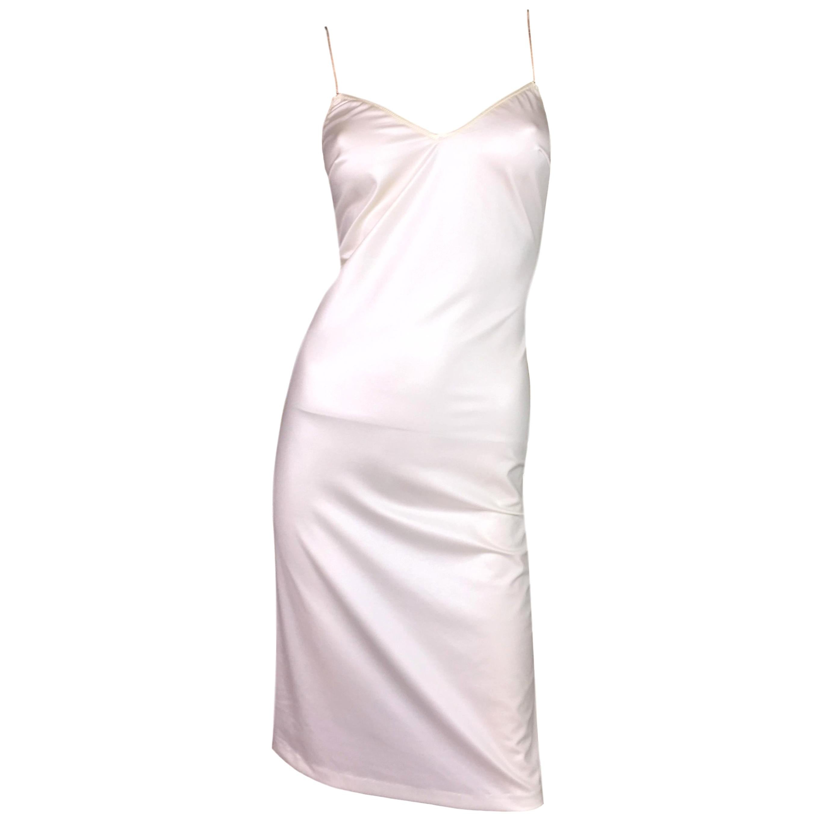 NWT 1990's Dolce and Gabbana Ivory Pearl Chain Strap Slip Dress at 1stDibs