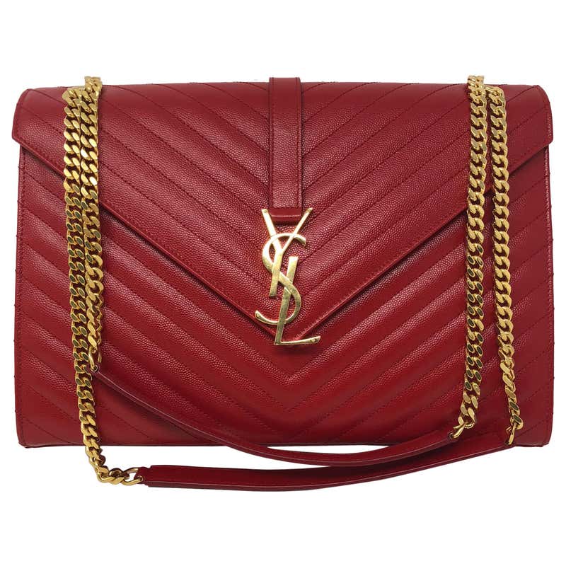 YSL Red Leather Large Matelasse Chain Shoulder Bag at 1stDibs | ysl red ...