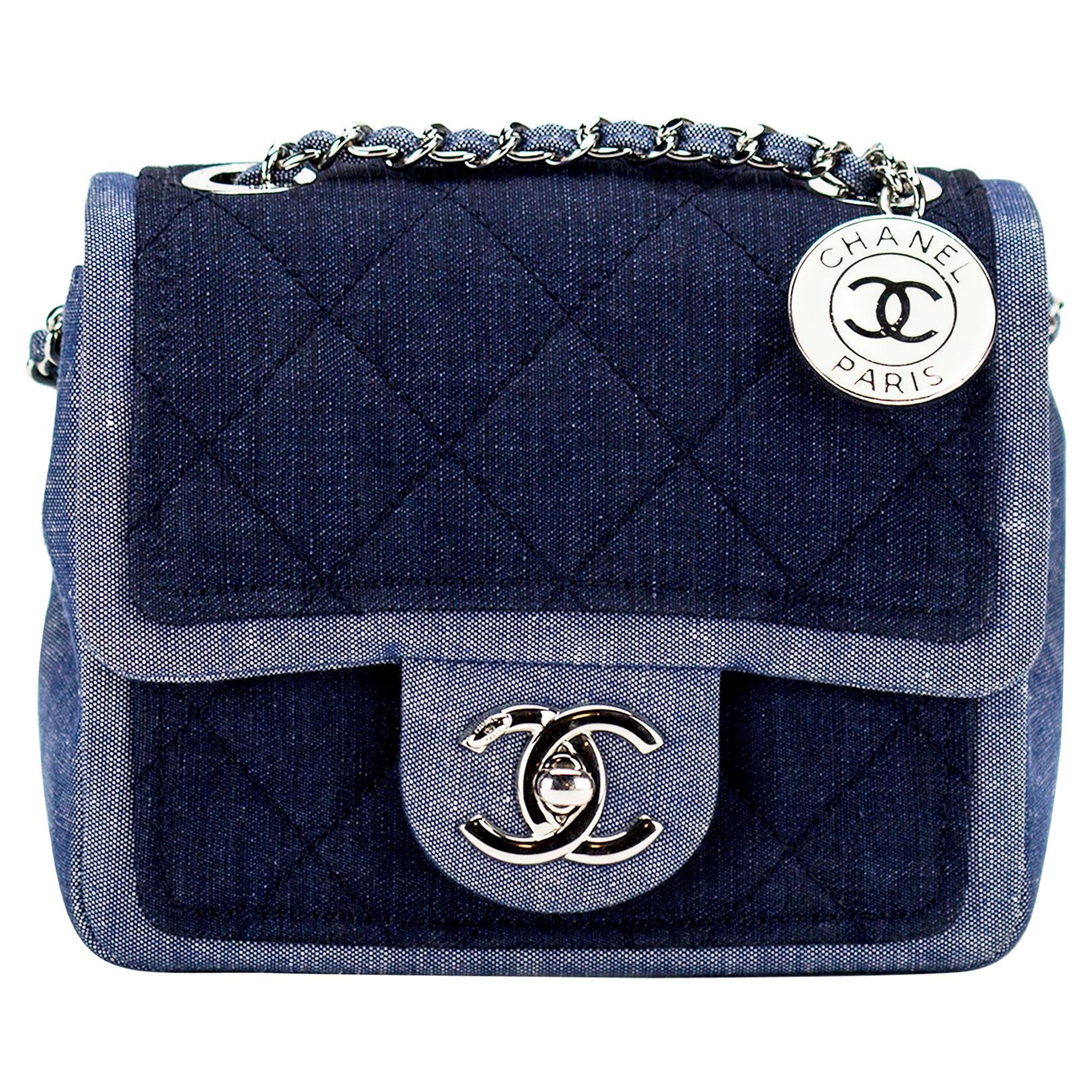 Chanel Small Denim Two Tone Medallion Mini Crossbody Shoulder Classic Flap Bag