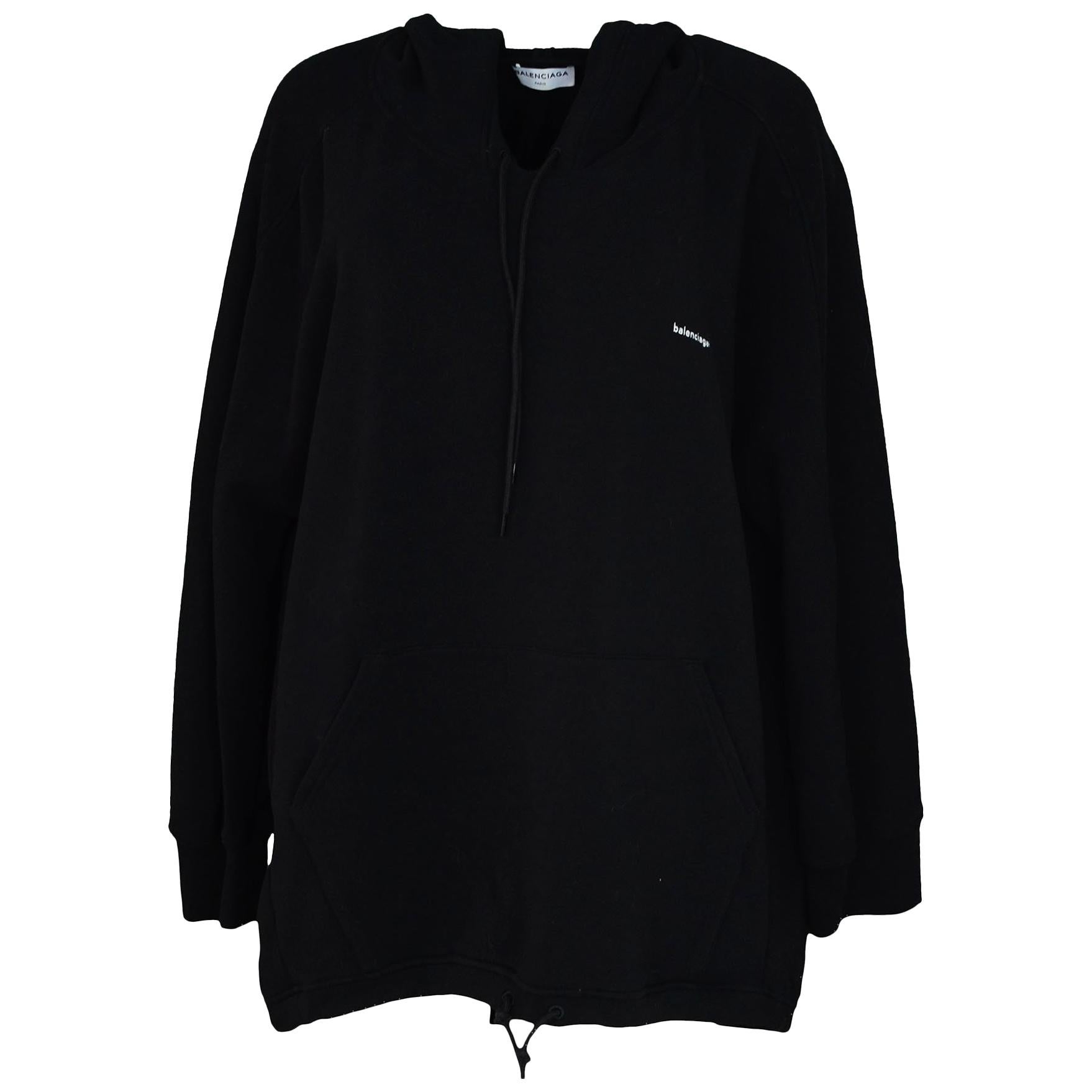 Balenciaga Black Oversized Logo Branded Hoodie Sweatshirt sz XS