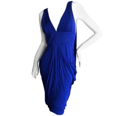 Versace Vintage Purple Pleated Jersey Low Cut Cocktail Dress with Low Back