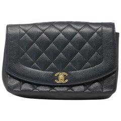 Chanel Black Caviar Diana Vintage Flap Bag No. 3 Gold Hardware w/ Dust Bag