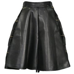 Vintage Gianni Versace Black Leather Fringe Studded Skirt AW 1992