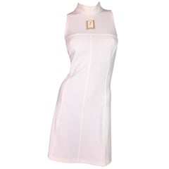 NWT 1990's Fendi White Barbarella Futuristic 60's Style Zucca Monogram Dress