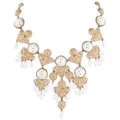 Vintage Christian Dior Gilt filigree and white poured glass drop necklace, France 1950