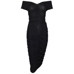 F/W 2001 Dolce & Gabbana Semi-Sheer Black Ruched Off Shoulder Wiggle Dress