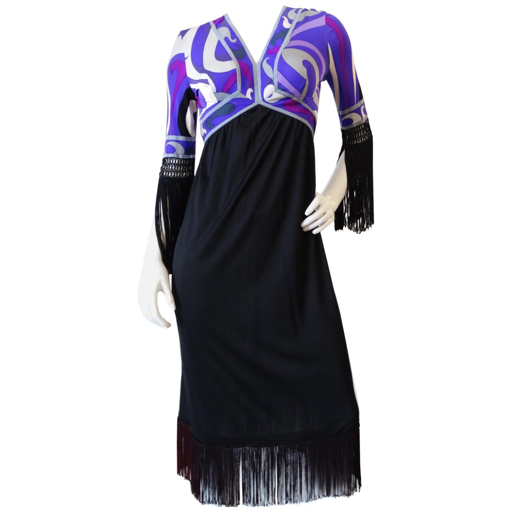 1960s Emilio Pucci Purple Printed Fringe Dress