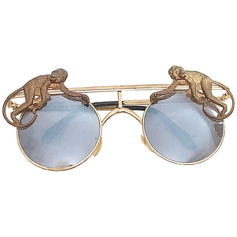 Vintage Mercura Unisex Gold Brass Flying Aviator Sunglasses 1stDibs | mercura sunglasses, brass sunglasses, monkeys with sunglasses