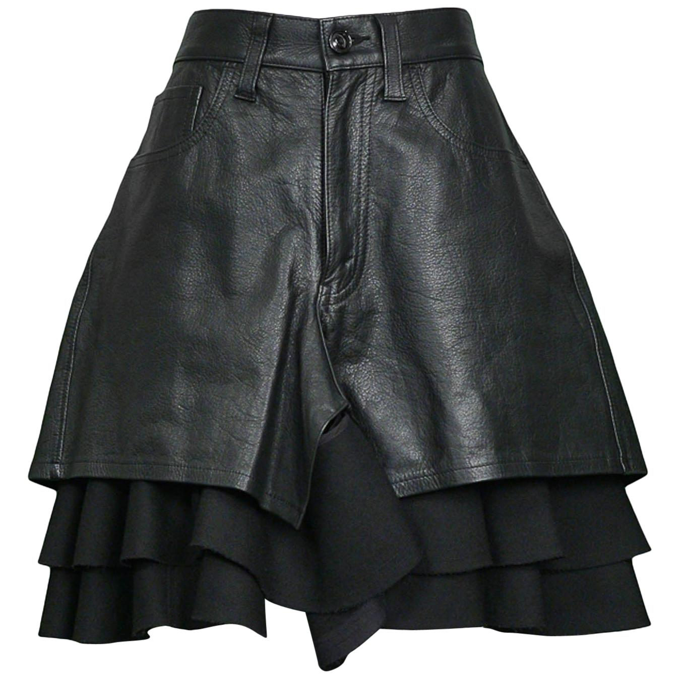 Vintage Junya Watanabe Leather & Wool Ruffle Shorts