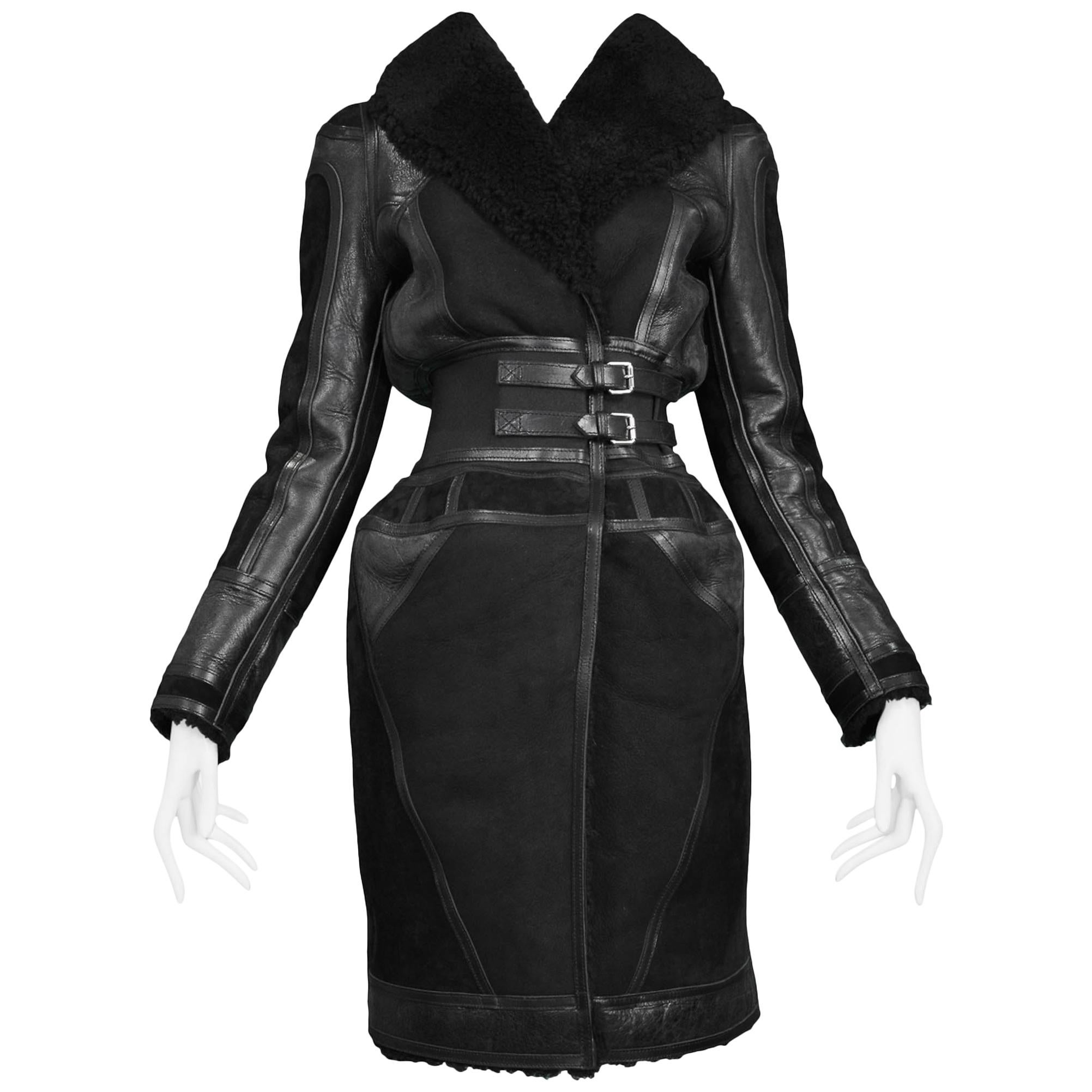 Balenciaga Shearling Lined Suede and Leather Runway Coat, 2007 