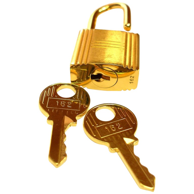 Hermes Plated Gold Cadenas Key Lock Padlock 2 Keys for Birkin Kelly New and  Perfect!