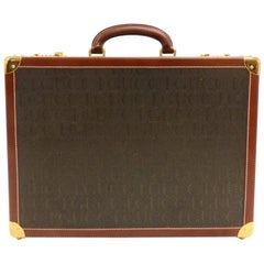 Used Gucci Monogram Brown Leather Briefcase Travel Bag