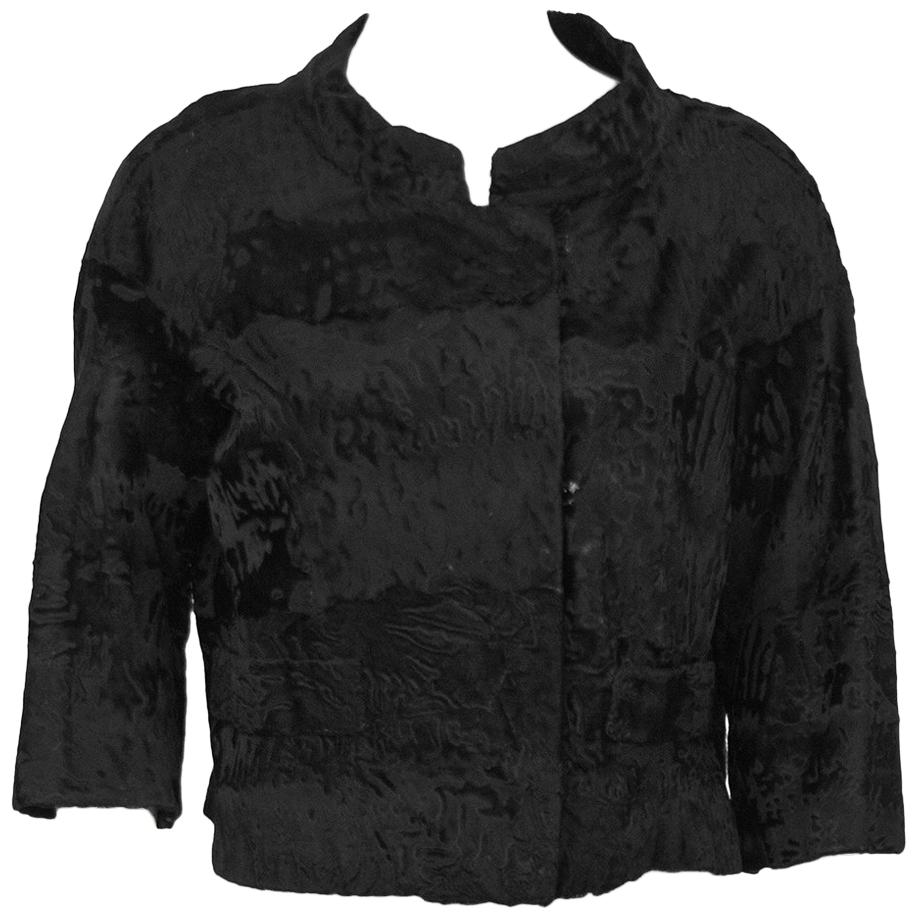 1960s Christian Dior Original Black Broadtail Cropped Jacket For Sale