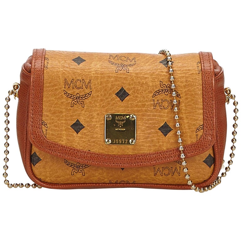 MCM Brown x Gold Leather Crossbody Bag For Sale at 1stdibs