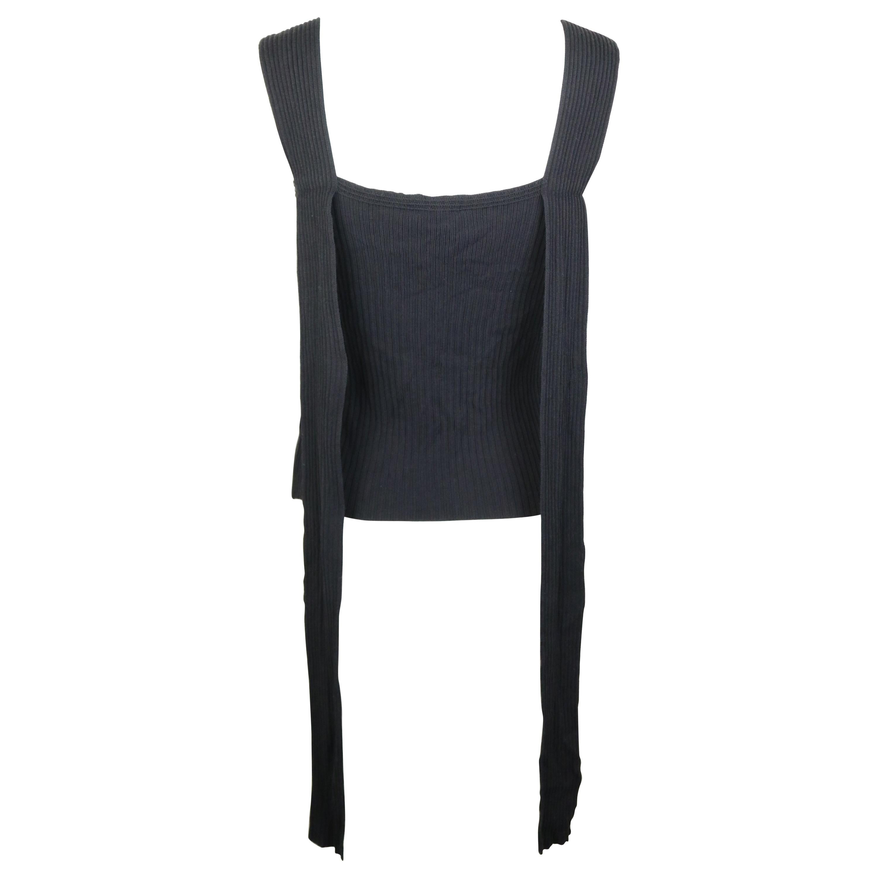 Chanel Black Knitted Cotton and Rayon Sleeveless Top For Sale