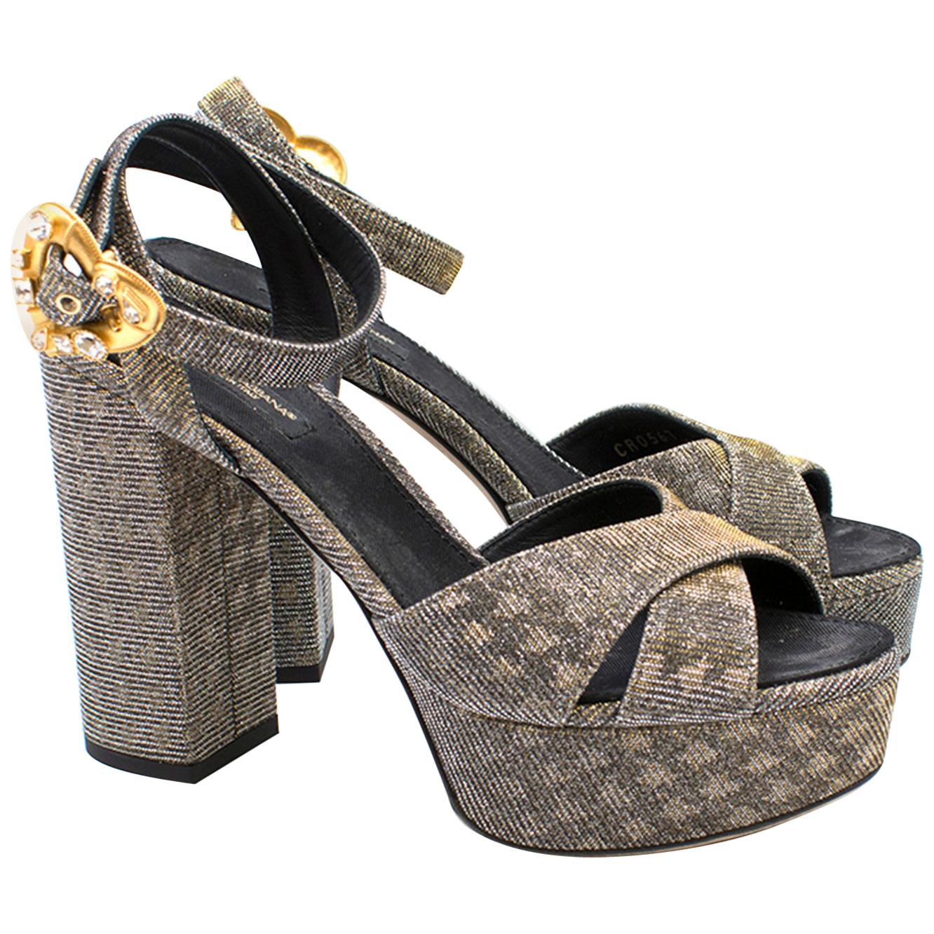 Dolce & Gabbana Embellished Lame Platform Sandals US size 7.5 For Sale