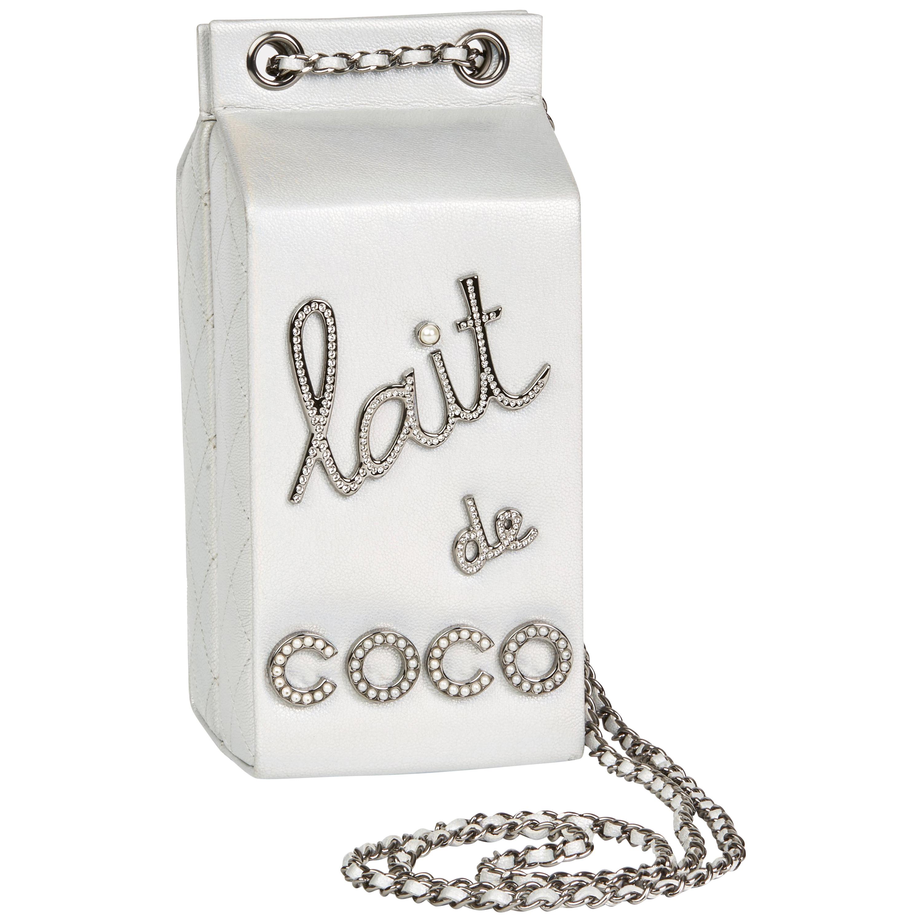 Chanel Silver Iridescent Goatskin Leather Lait De Coco Milk Carton Bag,  2010s