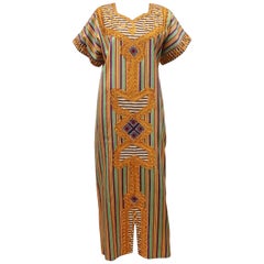 Egyptian Vintage Striped Caftan Dress With Ornate Trim