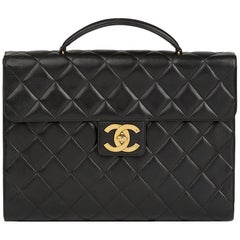 2005 Chanel Black Quilted Lambskin Vintage Jumbo XL Classic Briefcase