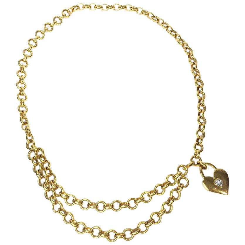 Chanel Chain Vintage Belt in Gilt Metal and Heart Charm
