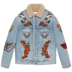 Gucci Shearling-Lined Embroidered Denim Jacket