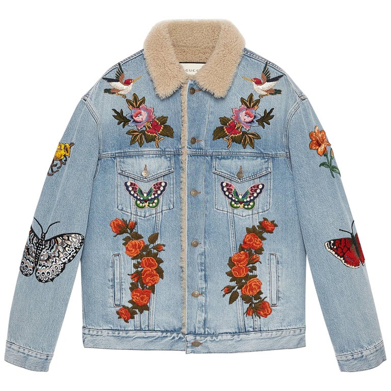 Forurenet forvridning spiller Gucci Shearling-Lined Embroidered Denim Jacket at 1stDibs