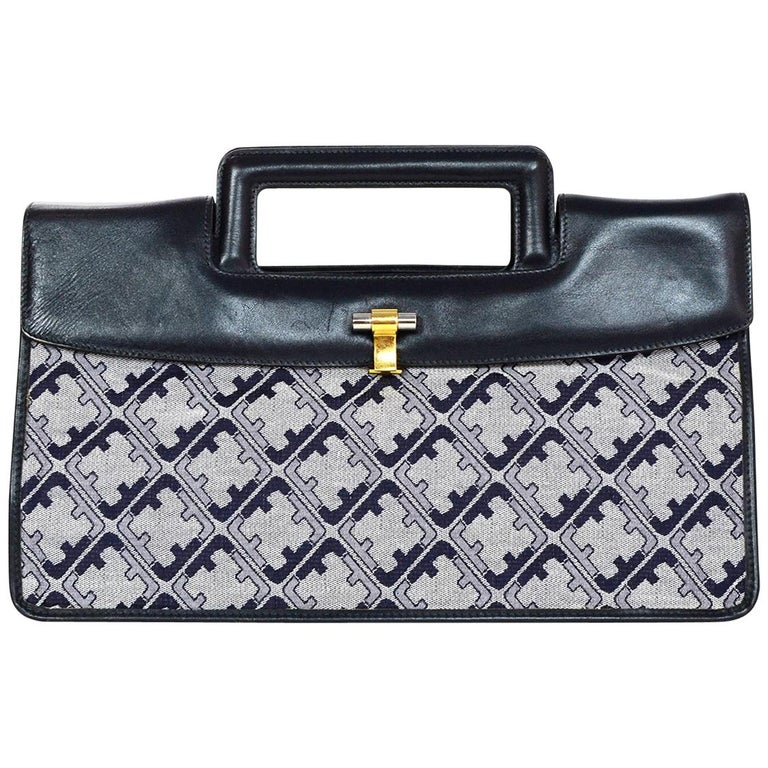 Salvatore Ferragamo Vintage Navy/Grey Canvas/Leather Monogram Top