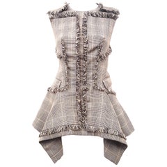 Alexander McQueen Green Wool Houndstooth Sleeveless Fringe Top