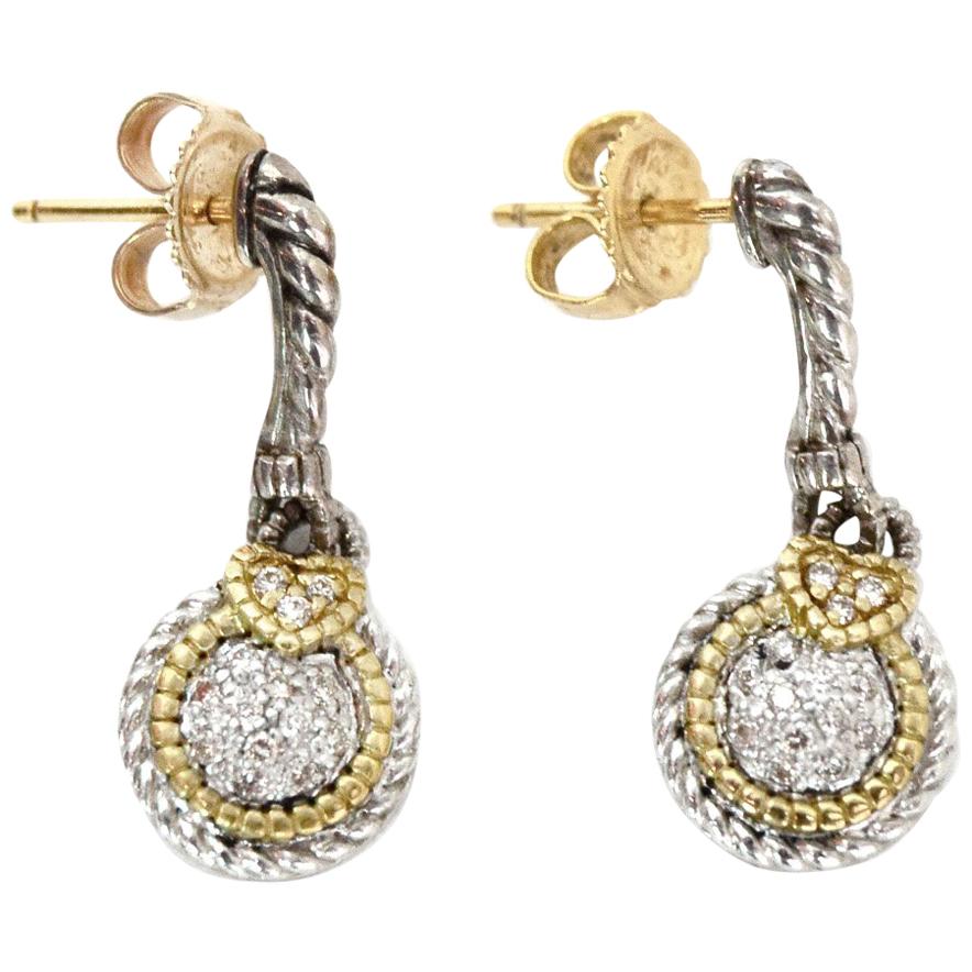 Judith Ripka Sterling/18K Gold W/ Pave Diamonds Drop Earrings