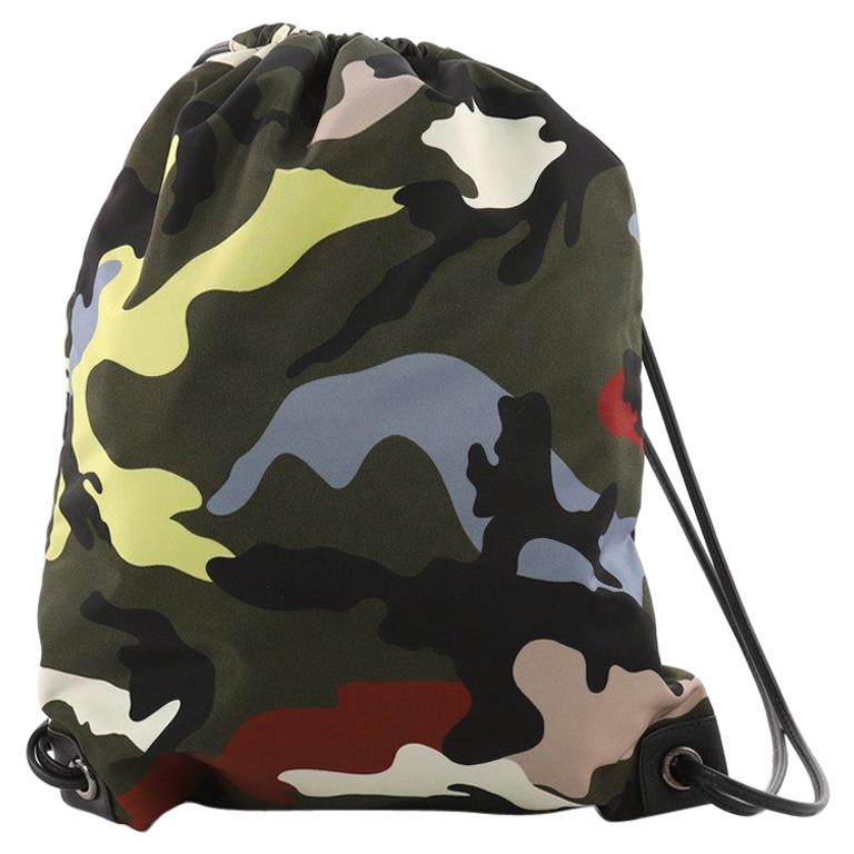 Valentino Drawstring Backpack Camo Nylon Medium