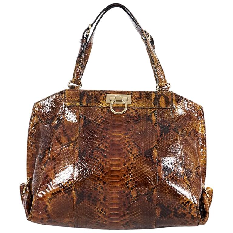 Salvatore Ferragamo Brown Snakeskin Shoulder Bag For Sale at 1stDibs