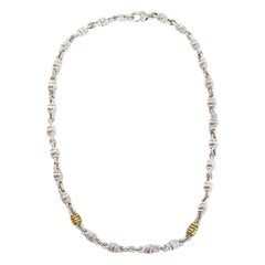 Judith Ripka Sterling/Gold Link Necklace With Diamonds 17"