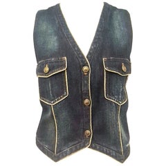 Chanel Denim Vest with Gold Tone Cord Trim