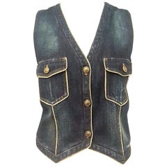 Chanel Denim Vest with Gold Tone Cord Trim 