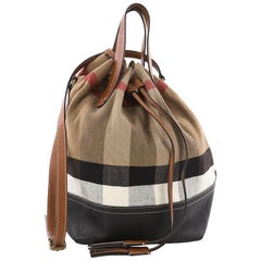 Burberry HESTON Bucket Bag- BRIT GRAINY CANVAS CHECK TASSE SM- Burgundy Red