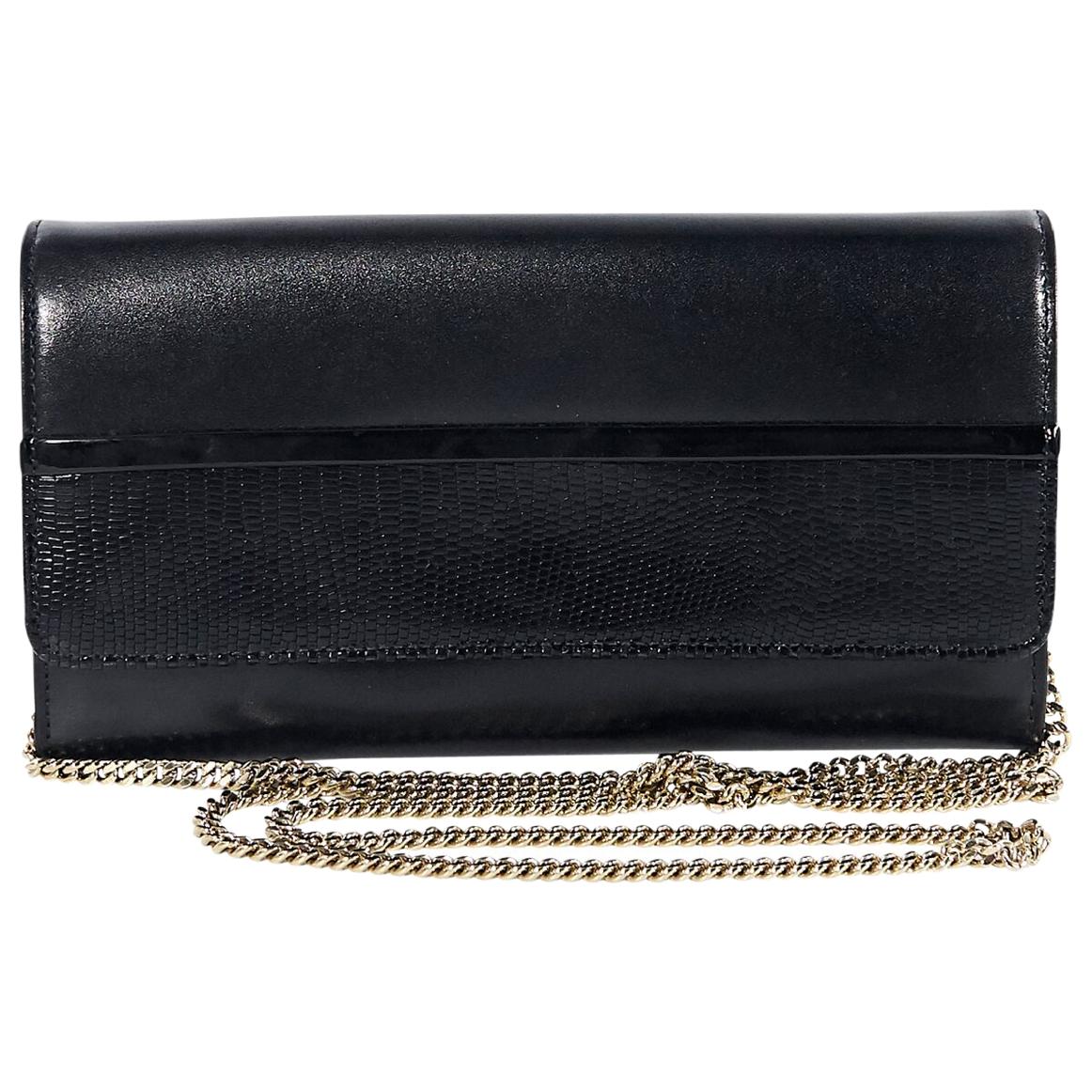 Lanvin Black Leather Wallet-On-A-Chain Bag