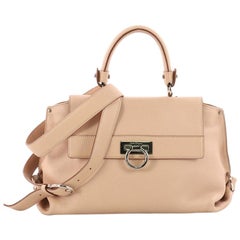 Salvatore Ferragamo Sofia Satchel Pebbled Leather Medium