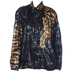 Retro 1980s Tiger Sequined Bomber Jacket