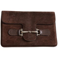 Rare Gucci Suede Leather Travel Pouch or Wallet with Metal Frame Vintage 60s