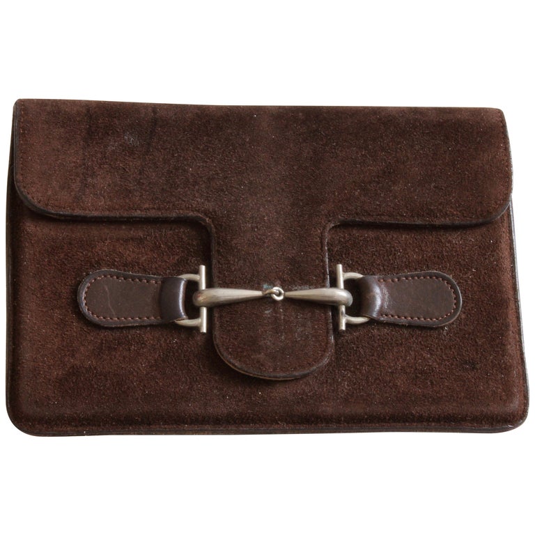 Rare Gucci Suede Leather Travel Pouch or Wallet with Metal Frame