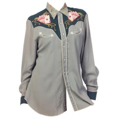 Retro 1950s Men's Embroidered Rayon Gabardine Western Gambler Shirt