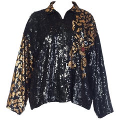 Retro Sequined Bomber Jacket with Leopard 