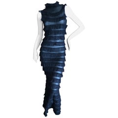 Moschino Vintage Black Sheer Silk Ruffled Sleeveless Column Maxi Dress