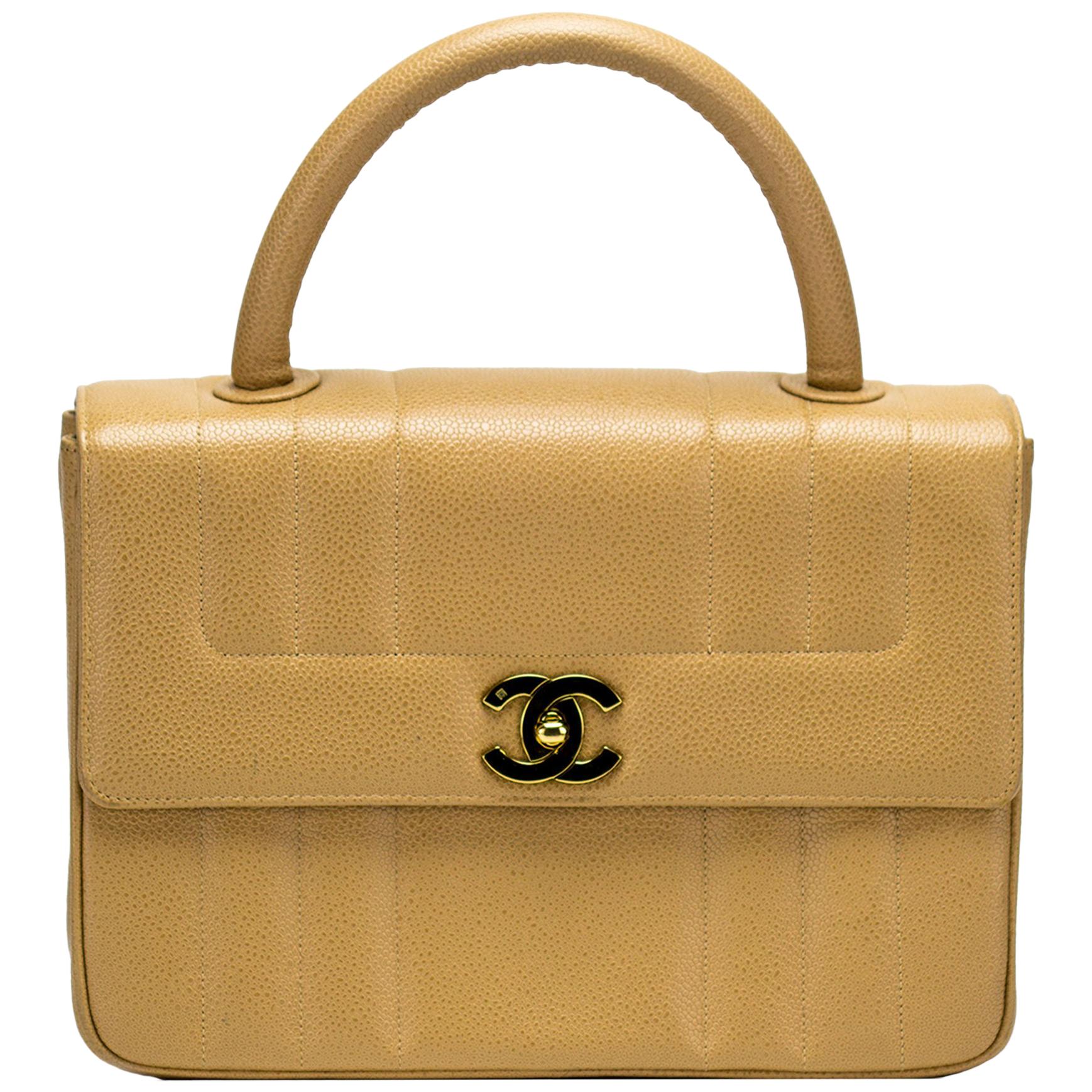 Chanel Vintage Rare Beige Caviar Top Handle Classic Kelly Flap Bag at  1stDibs